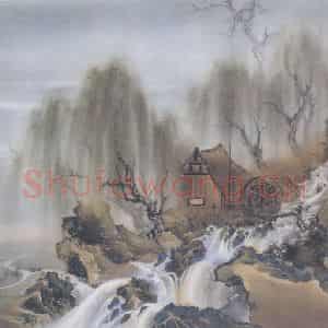 1914年 高剑父《山村晓雨图》国画山水作品图片鉴赏