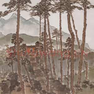 1946年 陈树人《万杉寺之夕》国画山水作品图片鉴赏