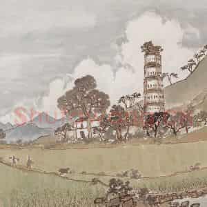 陈树人《白塔》国画山水作品图片鉴赏