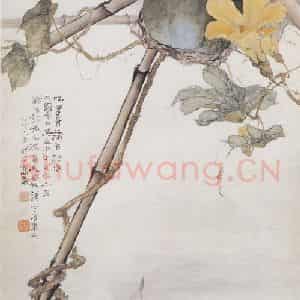 1915年 高剑父《瓜棚水影图》国画花鸟作品图片鉴赏