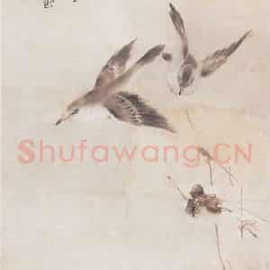 1911年 高奇峰《双鸟图》国画花鸟作品图片鉴赏