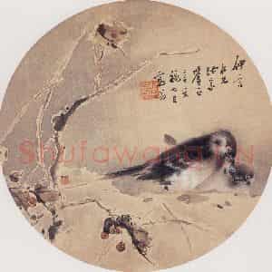 1911年 高奇峰《花鸟团扇》国画花鸟作品图片鉴赏