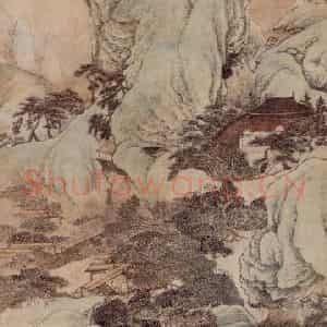 清代 吴历《仿赵孟頫青绿山水轴》国画山水作品图片鉴赏