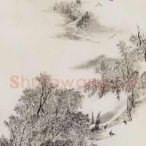 清代 吴历《柳村秋思图轴》国画山水作品图片鉴赏