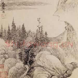 清代 吴历《秋山行旅图页》国画山水作品图片鉴赏