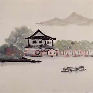 1984年 庞薰琴《平湖》国画山水作品图片鉴赏