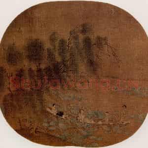 宋代 夫名《柳塘泛月图》国画山水作品图片鉴赏