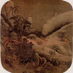 宋代 夫名《雪涧盘车图》国画山水作品图片鉴赏