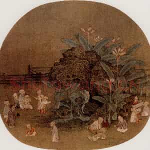 宋代 夫名《蕉石戏婴图》国画综合作品图片鉴赏
