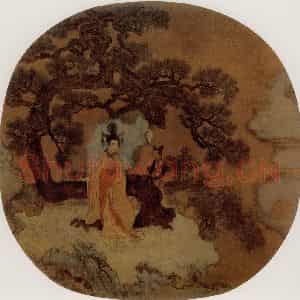 宋代 夫名《倚松赏月图》国画人物作品图片鉴赏