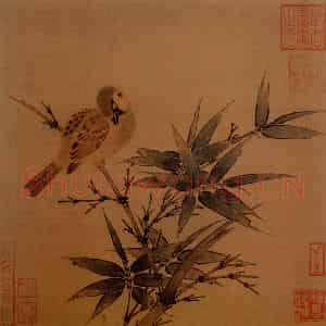 宋代 吴炳《竹雀图》国画花鸟作品图片鉴赏