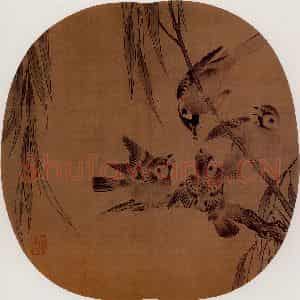 宋代 夫名《杨柳乳雀图》国画花鸟作品图片鉴赏