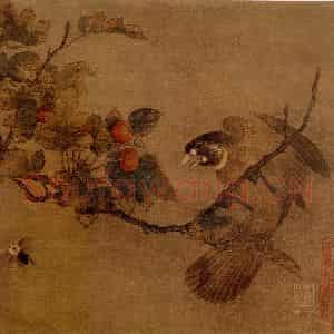 宋代 夫名《红果绿鹎图》国画花鸟作品图片鉴赏