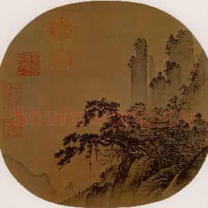 宋代 夫名《松峰楼观图》国画山水作品图片鉴赏