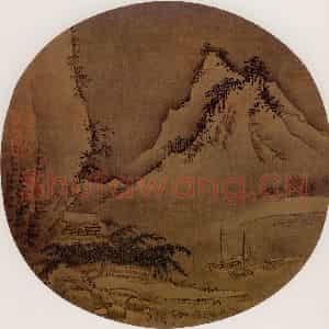 宋代 夫名《雪江泊舟图》国画山水作品图片鉴赏