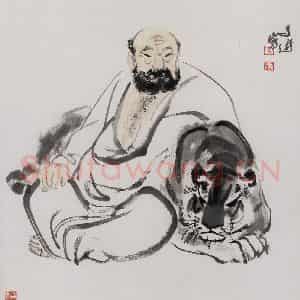 1992年 汤文选《伏虎尊者》国画作品图片鉴赏