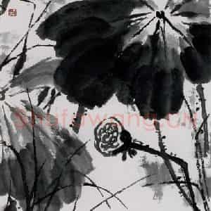 1996年 汤文选《荷花游鱼》国画作品图片鉴赏