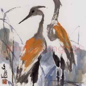 1991年 汤文选《双鹭》国画作品图片鉴赏