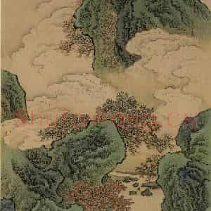 清代 袁江《白云红树》国画山水作品图片鉴赏
