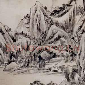 明代 董其昌《仿郭恕先山水图轴》国画山水工笔作品图片鉴赏