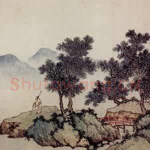 明代 沈周《落花诗书画卷》国画山水工笔作品图片鉴赏