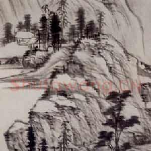 明代 李流芳《溪山林屋图轴》国画山水工笔作品图片鉴赏