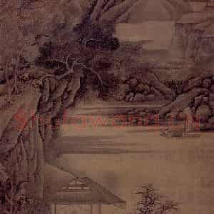 明代 沈宣《秋山读易图轴》国画山水工笔作品图片鉴赏
