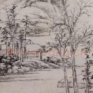 明代 文征明《古木苍烟图轴》国画山水工笔作品图片鉴赏