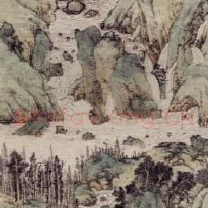 明代 文征明《万壑争流图轴》国画山水工笔作品图片鉴赏