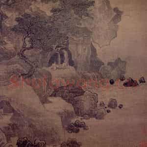 明代 唐寅《看泉听风图轴》国画山水工笔作品图片鉴赏