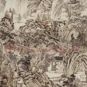 明代 谢时臣《仿王蒙山水图轴》国画山水工笔作品图片鉴赏
