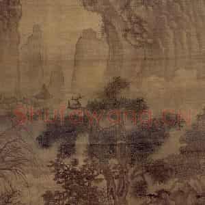 明代 谢时臣《春山对弈图轴》国画山水工笔作品图片鉴赏