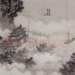 明代 谢时臣《黄鹤烟波图轴》国画山水工笔作品图片鉴赏