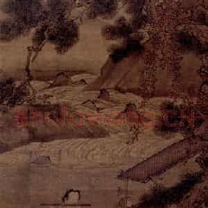 明代 仇英《松溪横笛图轴》国画山水工笔作品图片鉴赏
