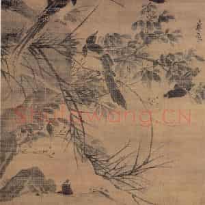 明代 林良《秋坡聚禽图》国画花鸟作品图片鉴赏