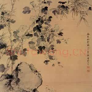 清代 蒋廷锡《海棠牵牛图》国画花鸟作品图片鉴赏