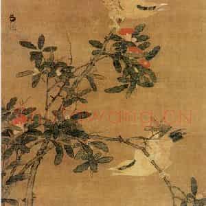 明代 吕纪《榴花双莺图》国画花鸟作品图片鉴赏