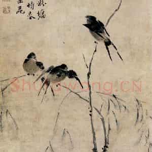 清代 王文治《柳燕图》国画花鸟作品图片鉴赏