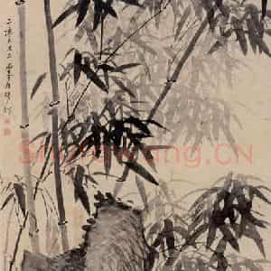 清代 罗聘《竹石图》国画花鸟作品图片鉴赏
