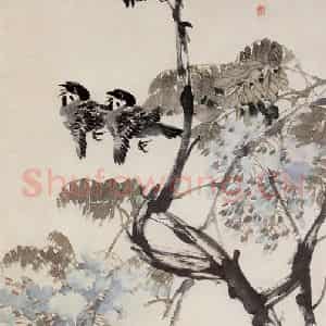 清代 任颐《雀声藤影图》国画花鸟作品图片鉴赏