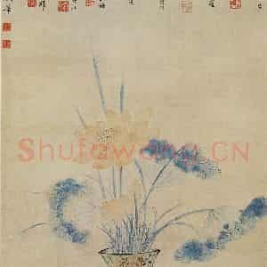 明代 陈栝《平安瑞莲图》国画花鸟作品图片鉴赏