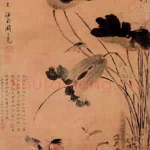 明代 周之冕《莲渚文禽图》国画花鸟作品图片鉴赏