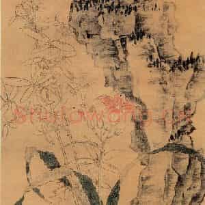 明代 陈洪绶《竹石萱草图》国画花鸟作品图片鉴赏