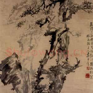 1745年 李方膺《双松图》国画花鸟写意作品图片鉴赏