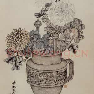 清代 赵之谦《菊花博古图》国画花鸟作品图片鉴赏
