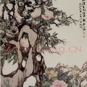 清代 赵之谦《桃实牡丹图》国画花鸟作品图片鉴赏