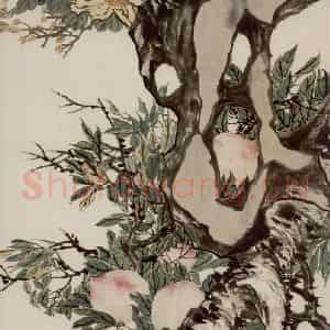 清代 赵之谦《桃实牡丹图》国画花鸟作品图片鉴赏