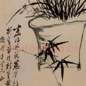 清代 郑燮《兰竹盆花》国画花鸟写意作品图片鉴赏