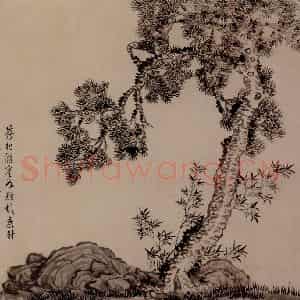 1741年 汪士慎《松石图》国画花鸟写意作品图片鉴赏