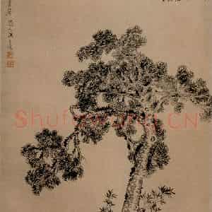 1741年 汪士慎《苍松竹石图》国画花鸟写意作品图片鉴赏